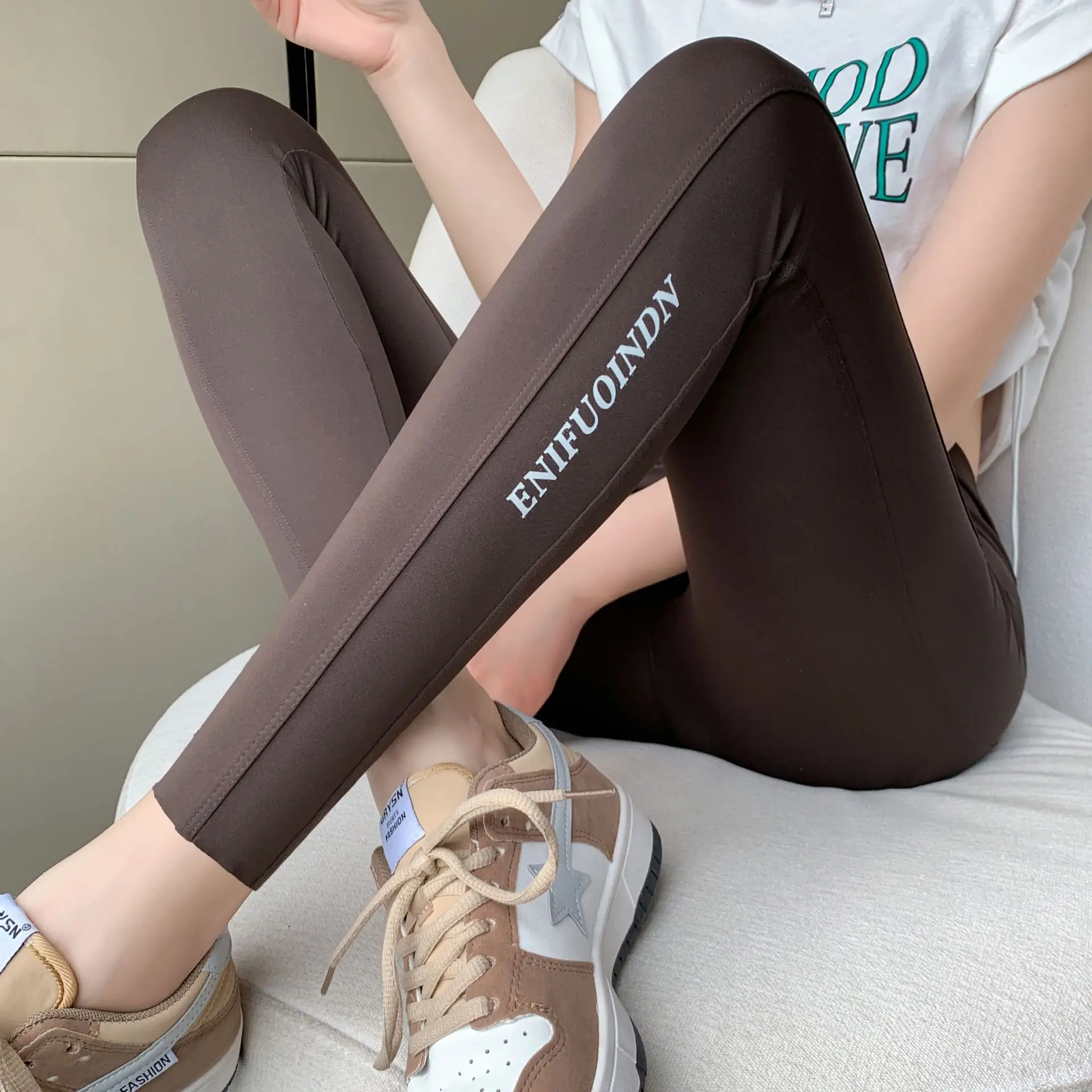 Women Shark Skin Leggings Black High Waist Slim Fit — feature 9