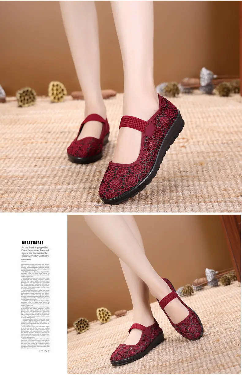Middle-aged and Elderly Women's Shoes Spring and Summer Breathable Mesh Shoes Soft-soled Old Lady Beijing Cloth Shoes Flat Milk Shoes Mesh Shoes — feature 11