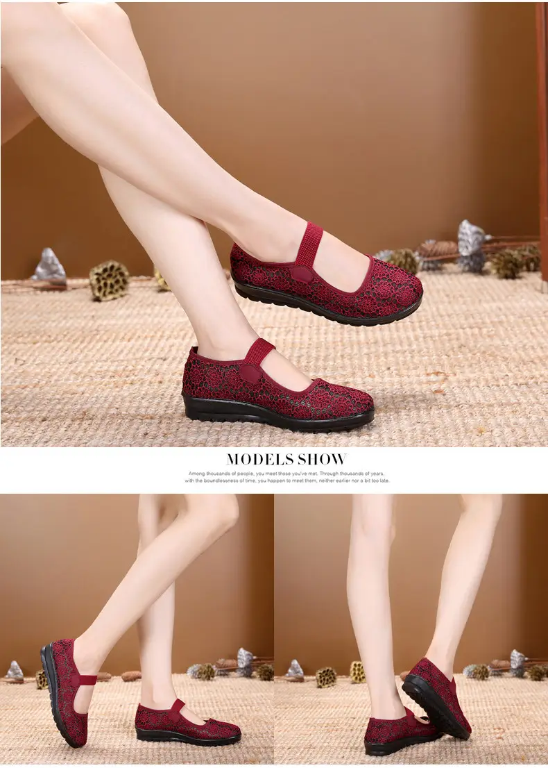 Middle-aged and Elderly Women's Shoes Spring and Summer Breathable Mesh Shoes Soft-soled Old Lady Beijing Cloth Shoes Flat Milk Shoes Mesh Shoes — feature 12
