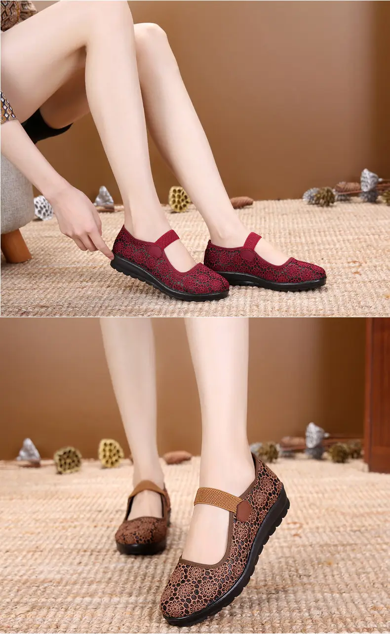 Middle-aged and Elderly Women's Shoes Spring and Summer Breathable Mesh Shoes Soft-soled Old Lady Beijing Cloth Shoes Flat Milk Shoes Mesh Shoes — feature 13