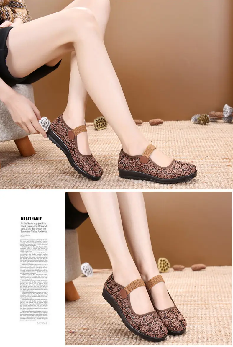 Middle-aged and Elderly Women's Shoes Spring and Summer Breathable Mesh Shoes Soft-soled Old Lady Beijing Cloth Shoes Flat Milk Shoes Mesh Shoes — feature 14