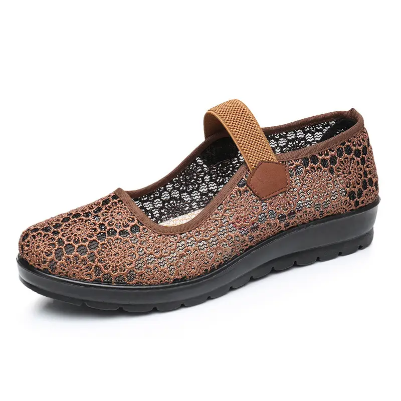 Middle-aged and Elderly Women's Shoes Spring and Summer Breathable Mesh Shoes Soft-soled Old Lady Beijing Cloth Shoes Flat Milk Shoes Mesh Shoes - Image 2