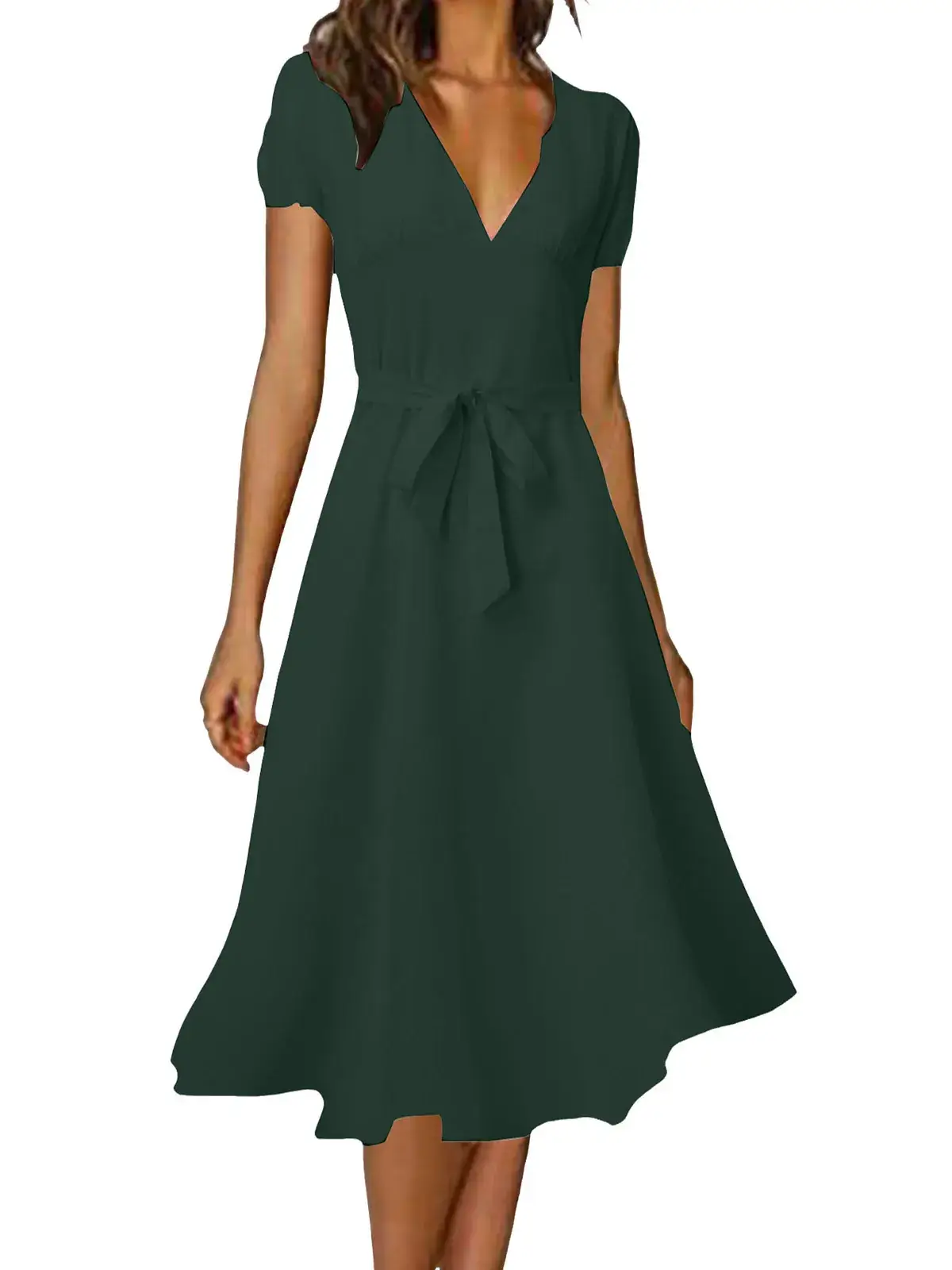Women's V-Neck Floral Belted Dress White Blue - Image 15