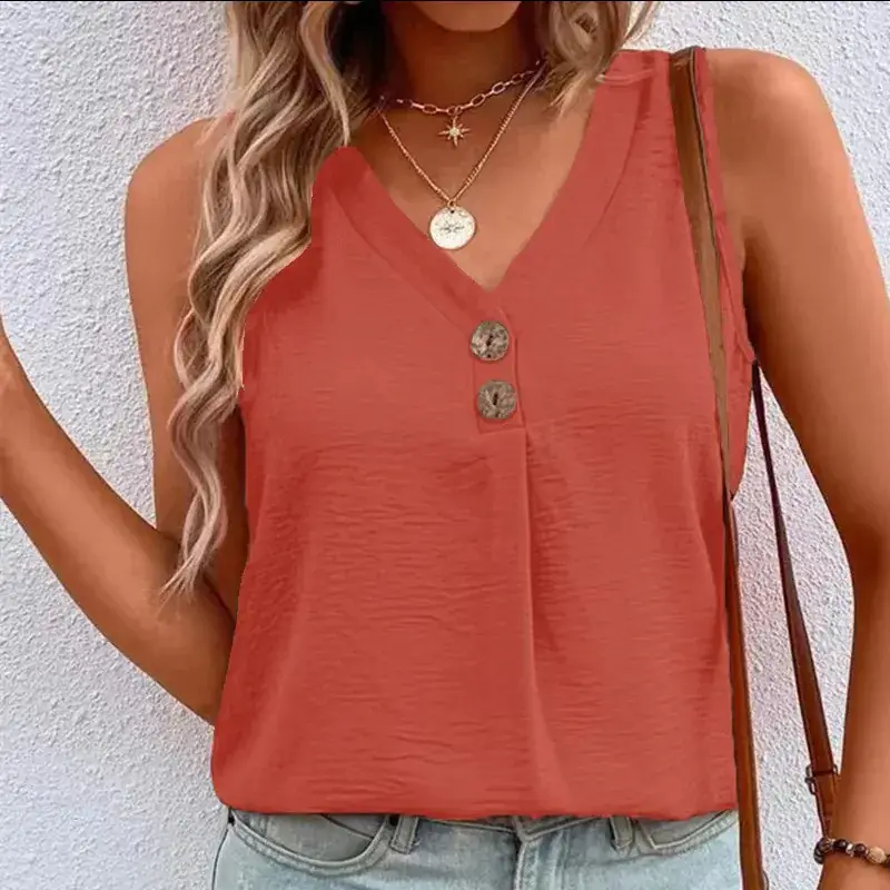 2023 Button Sleeveless V Neck Vest Women