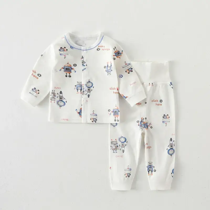 Baby Crawling Suit White Cotton Spring Autumn Base Layer - Image 3