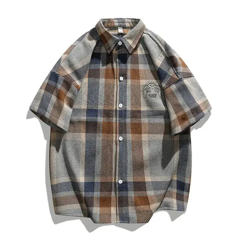 Men's Plaid Short Sleeve Shirt 2023 Summer Loose Fit - Image 9