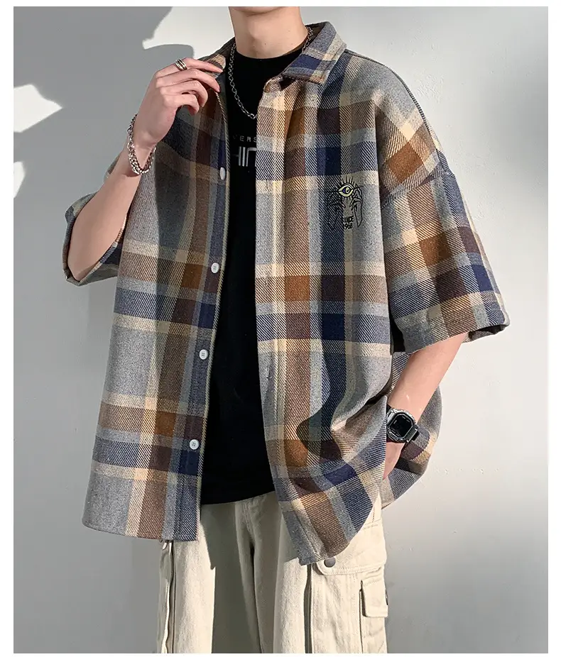 Men's Plaid Short Sleeve Shirt 2023 Summer Loose Fit — feature 10