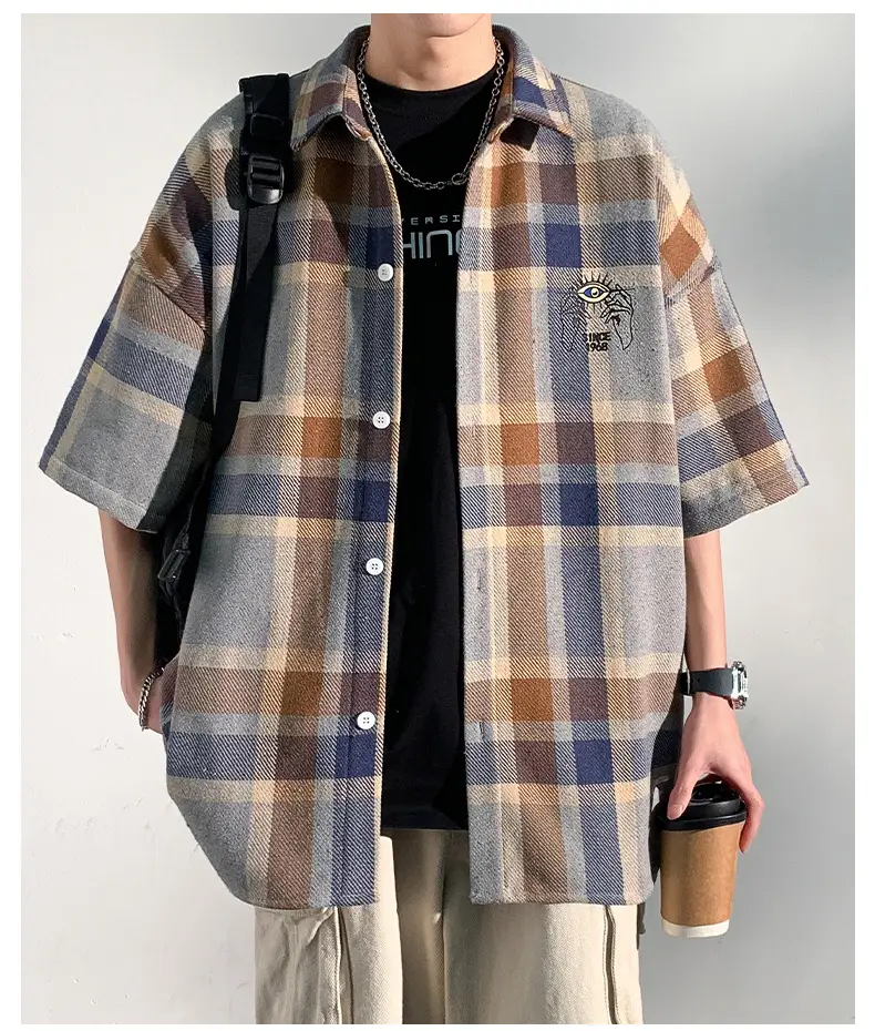 Men's Plaid Short Sleeve Shirt 2023 Summer Loose Fit — feature 11