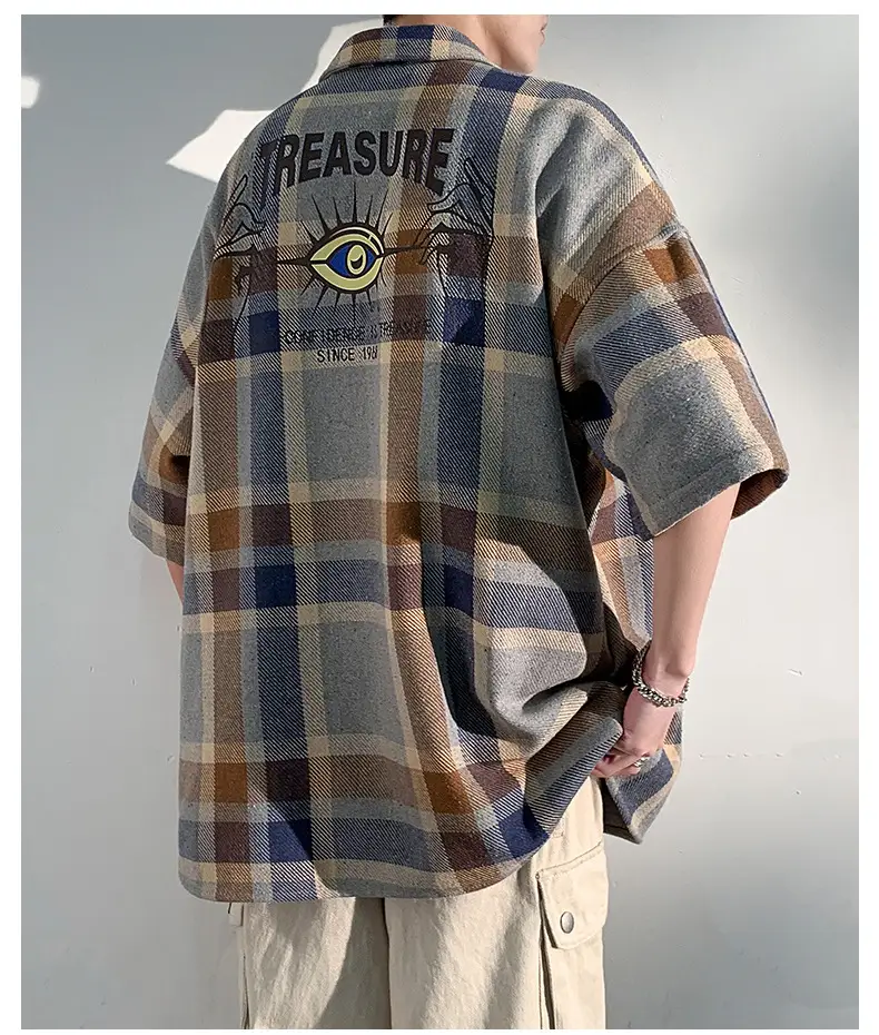 Men's Plaid Short Sleeve Shirt 2023 Summer Loose Fit — feature 12