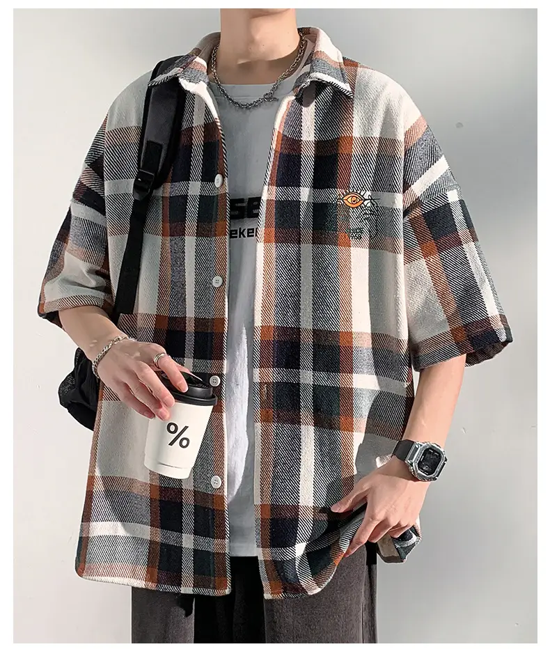 Men's Plaid Short Sleeve Shirt 2023 Summer Loose Fit — feature 13