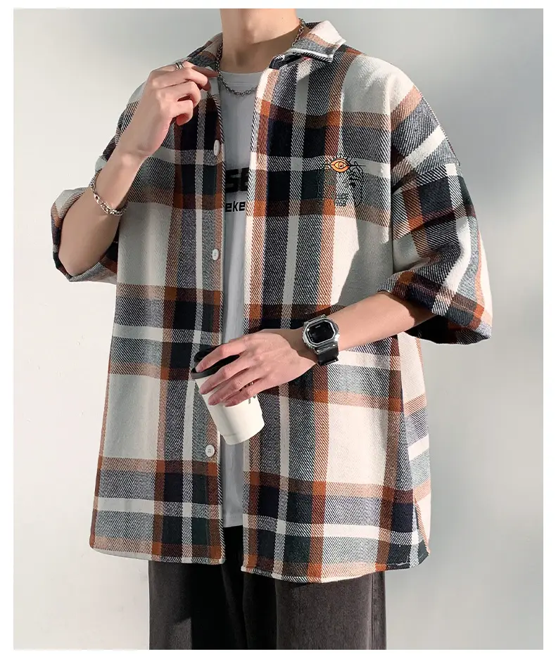 Men's Plaid Short Sleeve Shirt 2023 Summer Loose Fit — feature 14