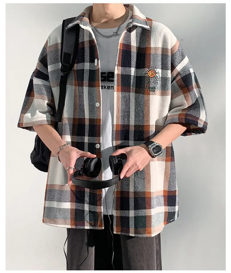 Men's Plaid Short Sleeve Shirt 2023 Summer Loose Fit — feature 15