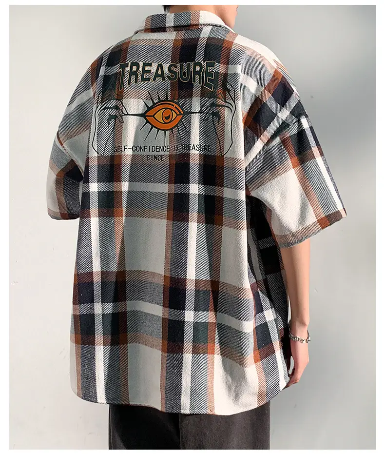 Men's Plaid Short Sleeve Shirt 2023 Summer Loose Fit — feature 16