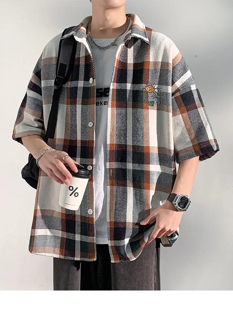 Men's Plaid Short Sleeve Shirt 2023 Summer Loose Fit — feature 3