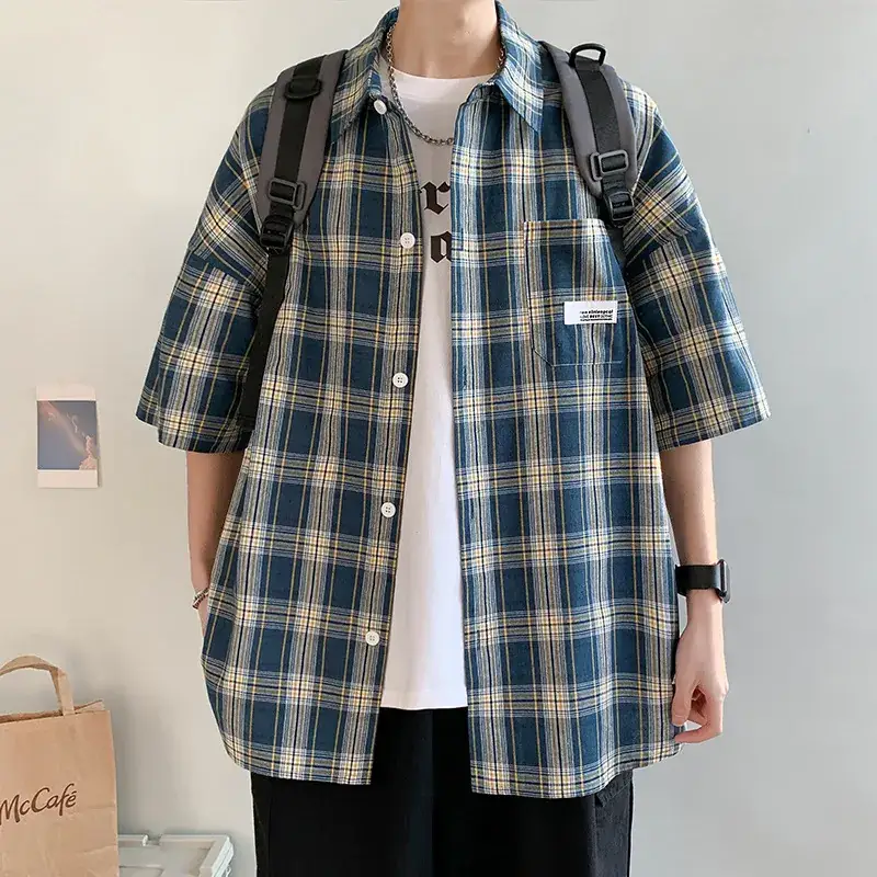 Men's Plaid Short Sleeve Shirt 2023 Summer Loose Fit - Image 4