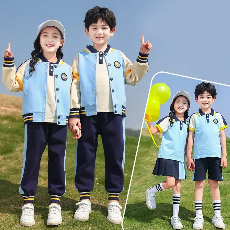 Kids Blue Polo T-Shirt & Skirt Set Spring Autumn School Uniform - Image 5