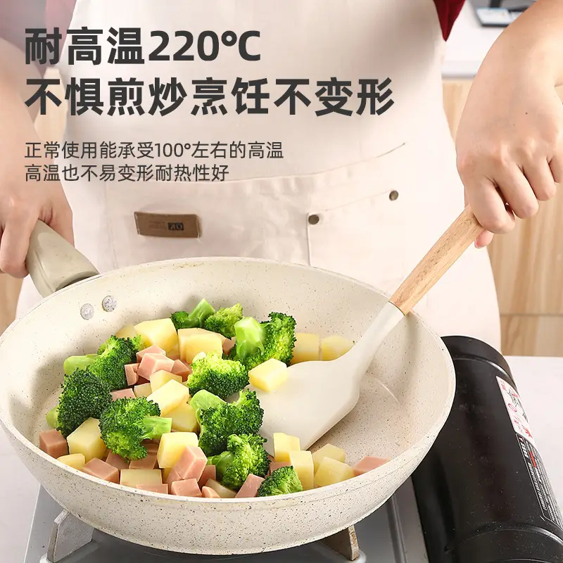 INS white wooden handle silicone spatula kitchenware 3 piece set silicone spatula suit kitchen soup spoon cooking kitchenware spatula