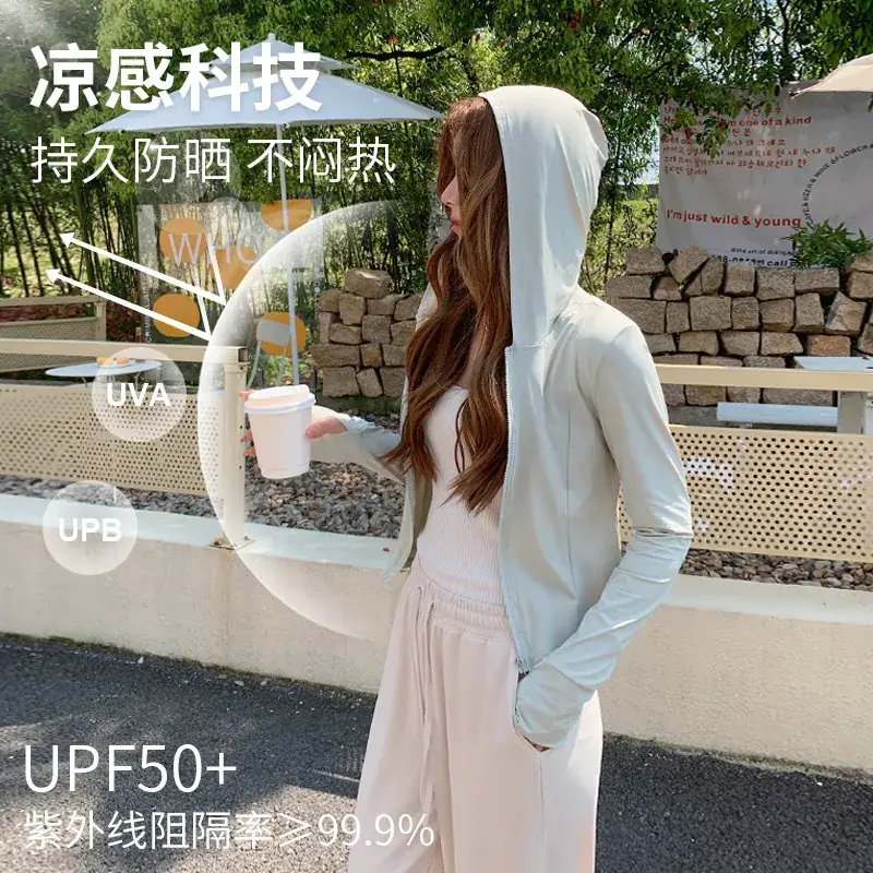 Women Sun Protection Hooded Jacket Black White Set - Image 4