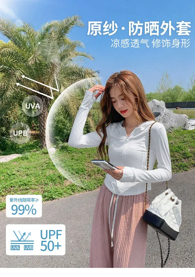 Women Sun Protection Hooded Jacket Black White Set — feature 11