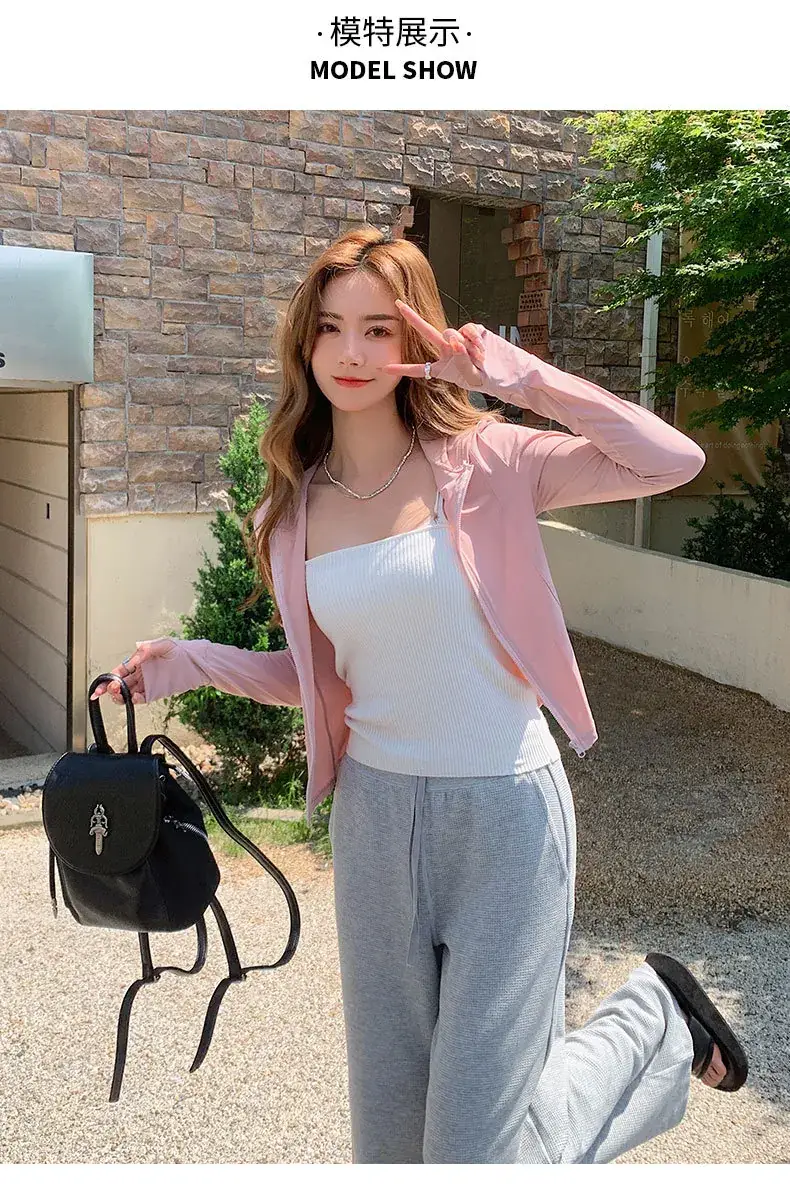 Women Sun Protection Hooded Jacket Black White Set — feature 23