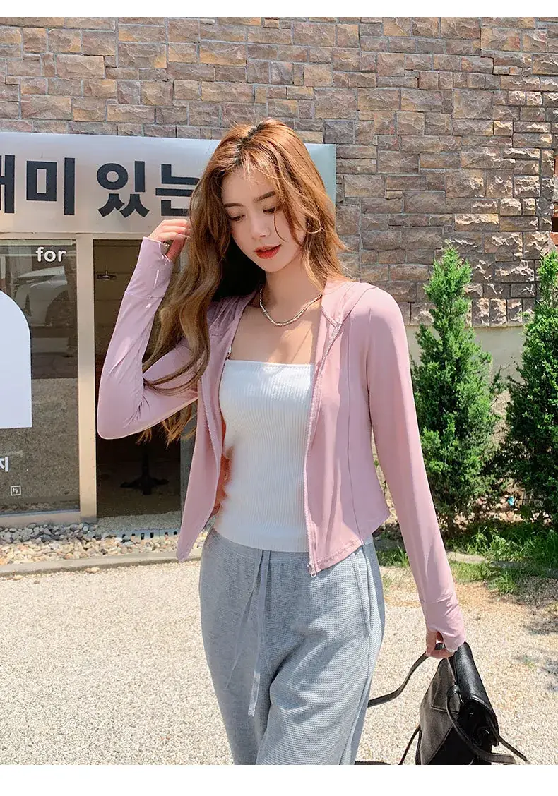 Women Sun Protection Hooded Jacket Black White Set — feature 24