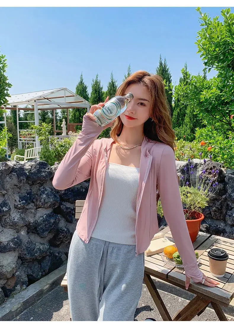 Women Sun Protection Hooded Jacket Black White Set — feature 25