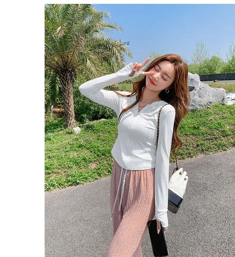 Women Sun Protection Hooded Jacket Black White Set — feature 27