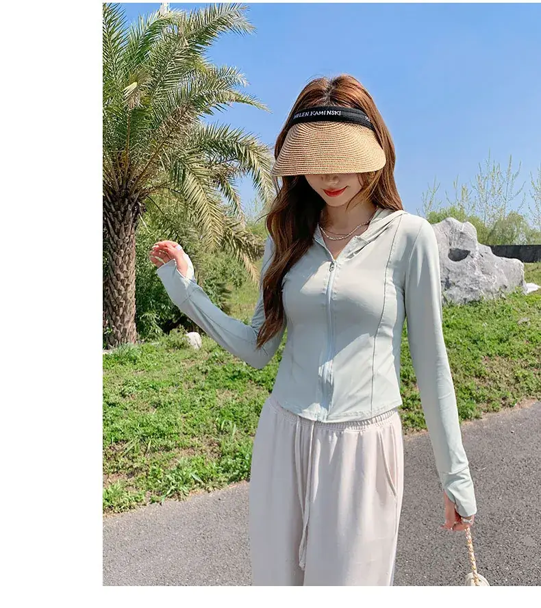 Women Sun Protection Hooded Jacket Black White Set — feature 28