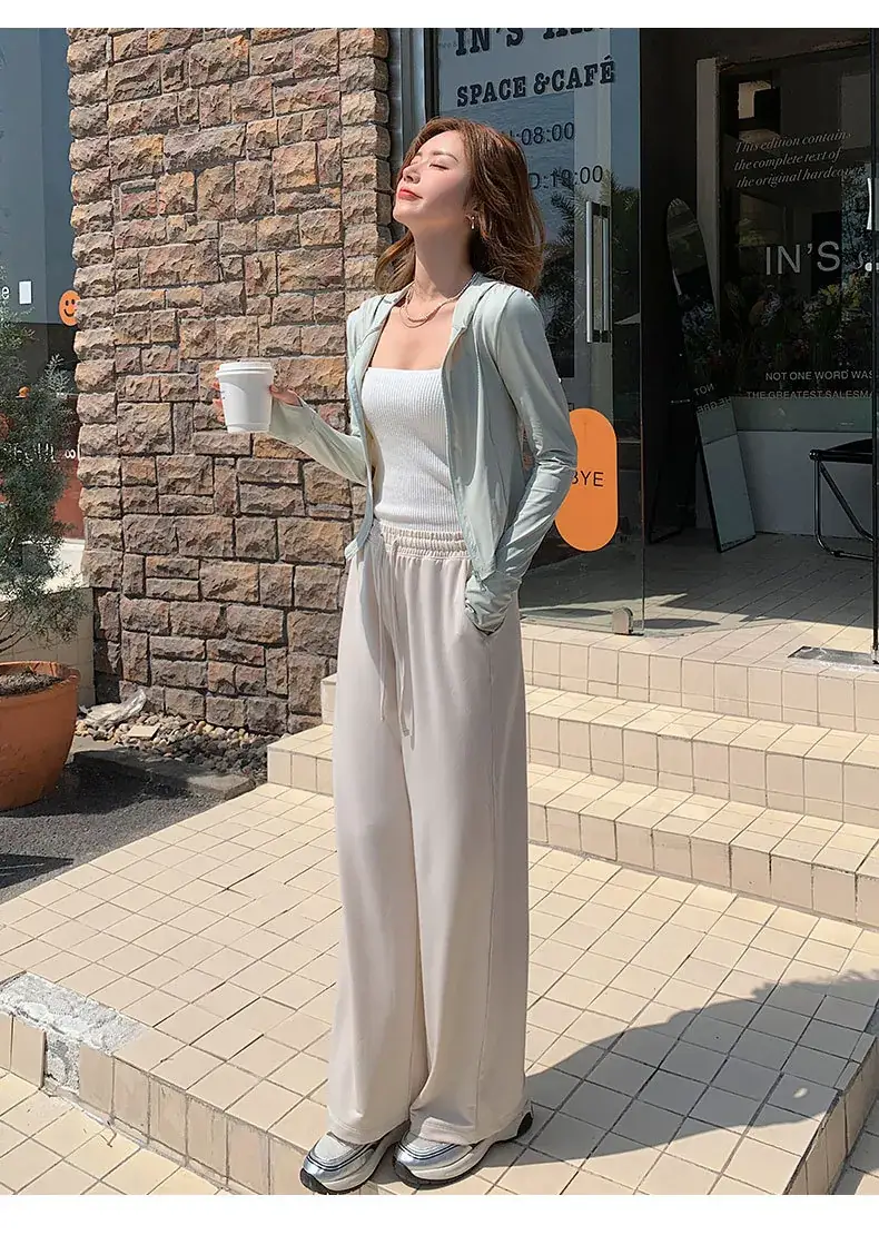 Women Sun Protection Hooded Jacket Black White Set — feature 29