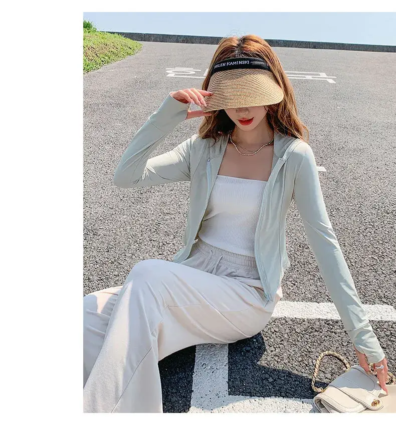 Women Sun Protection Hooded Jacket Black White Set — feature 30