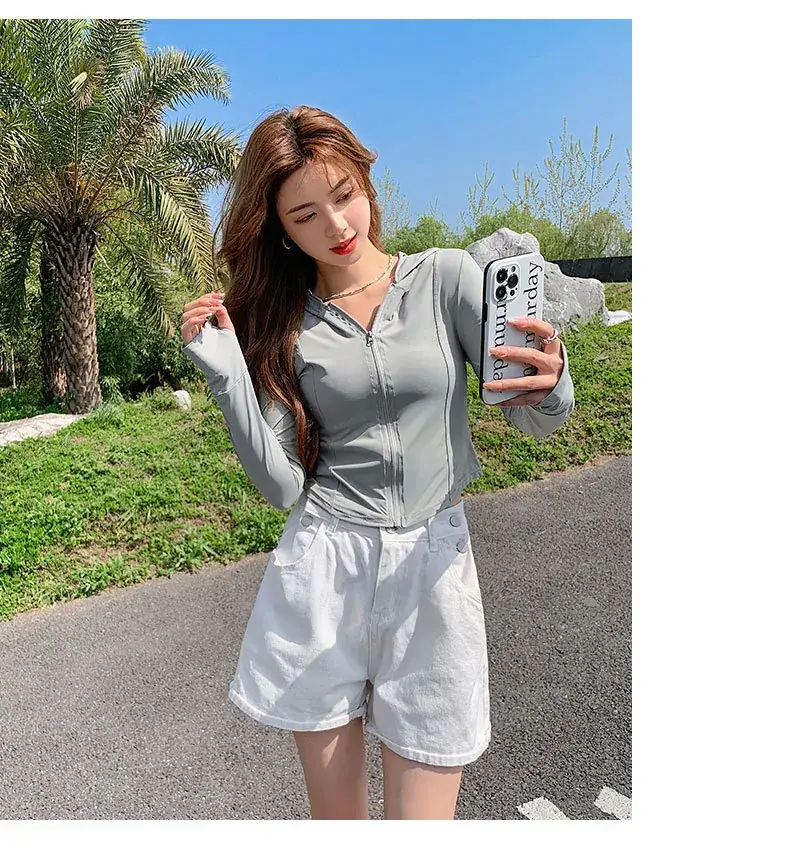 Women Sun Protection Hooded Jacket Black White Set — feature 32