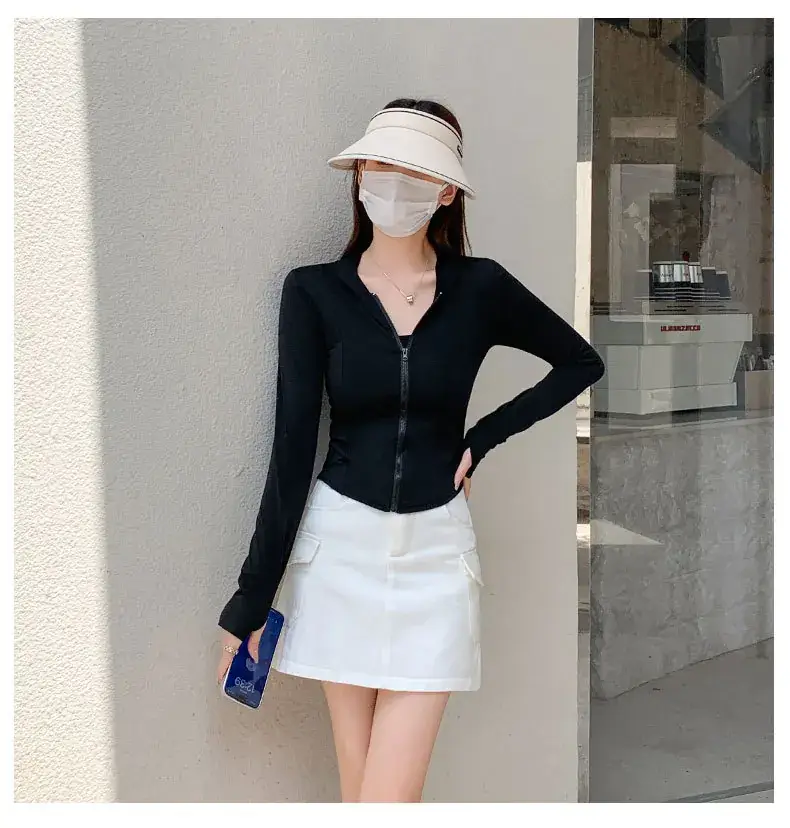 Women Sun Protection Hooded Jacket Black White Set — feature 34