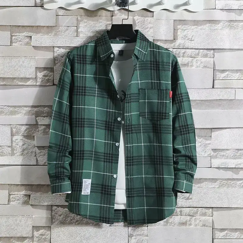 Men's Black White Plaid Long Sleeve Shirt Slim Fit Autumn - Image 24
