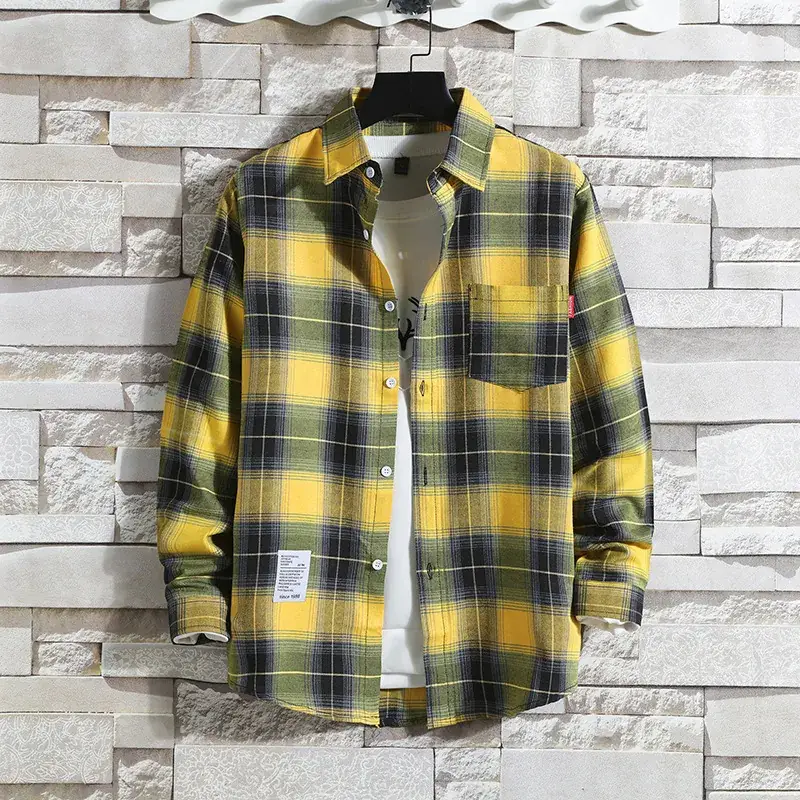 Men's Black White Plaid Long Sleeve Shirt Slim Fit Autumn - Image 25