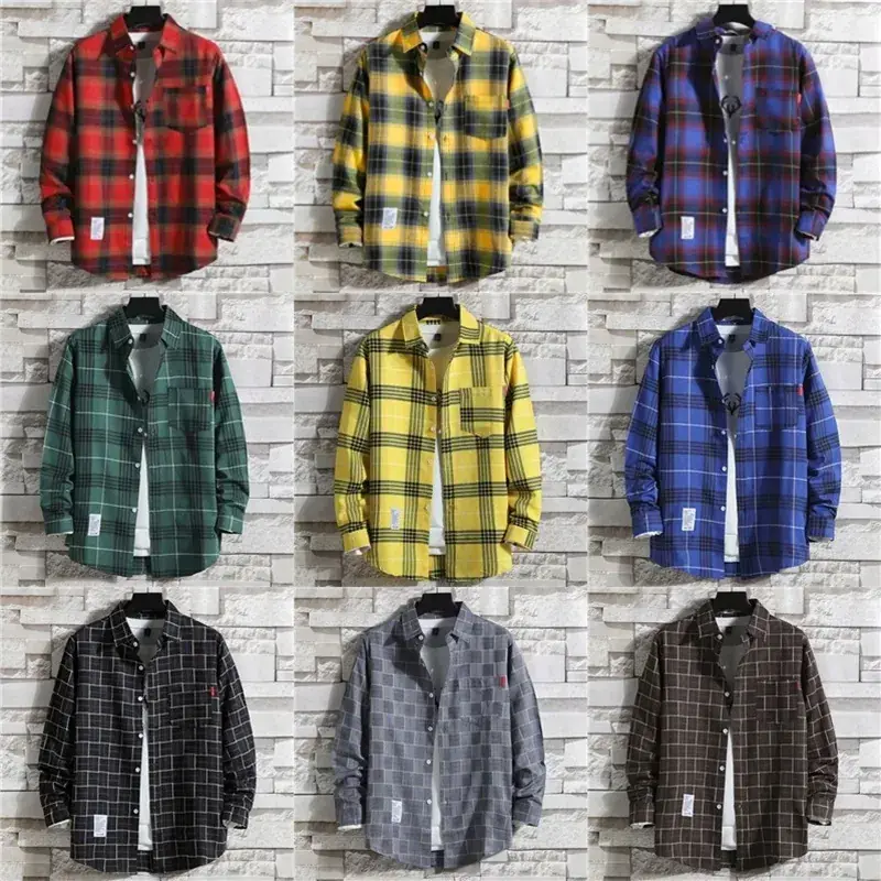 Men's Black White Plaid Long Sleeve Shirt Slim Fit Autumn - Image 26
