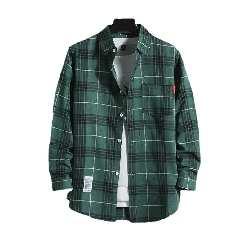 Men's Black White Plaid Long Sleeve Shirt Slim Fit Autumn - Image 28