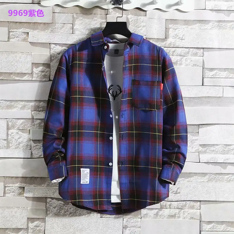 Men's Black White Plaid Long Sleeve Shirt Slim Fit Autumn — feature 12