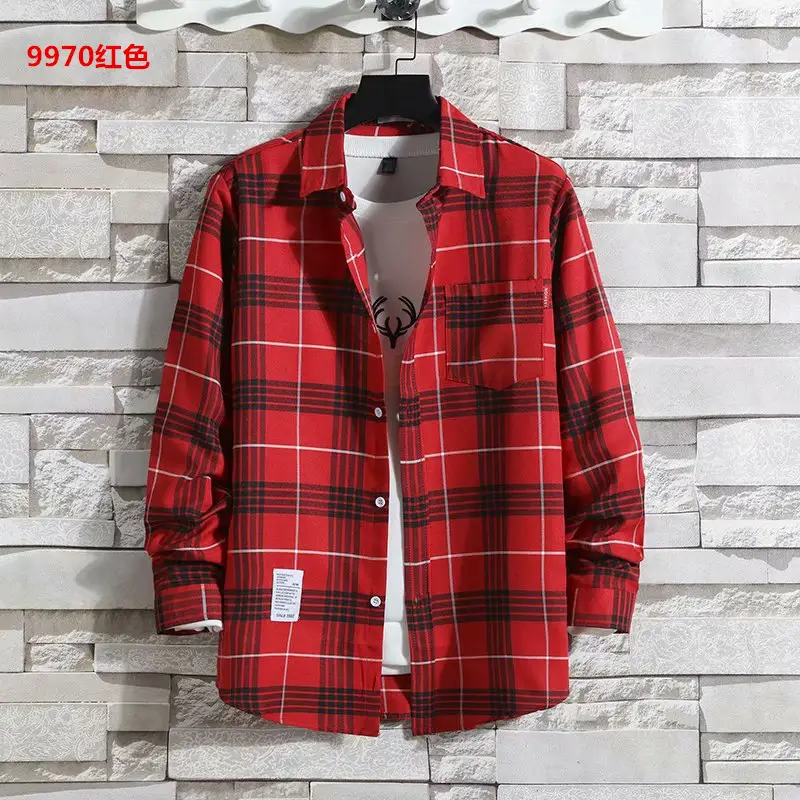 Men's Black White Plaid Long Sleeve Shirt Slim Fit Autumn — feature 16