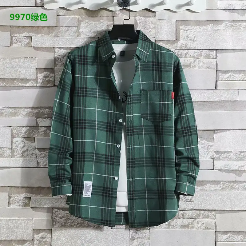 Men's Black White Plaid Long Sleeve Shirt Slim Fit Autumn — feature 17