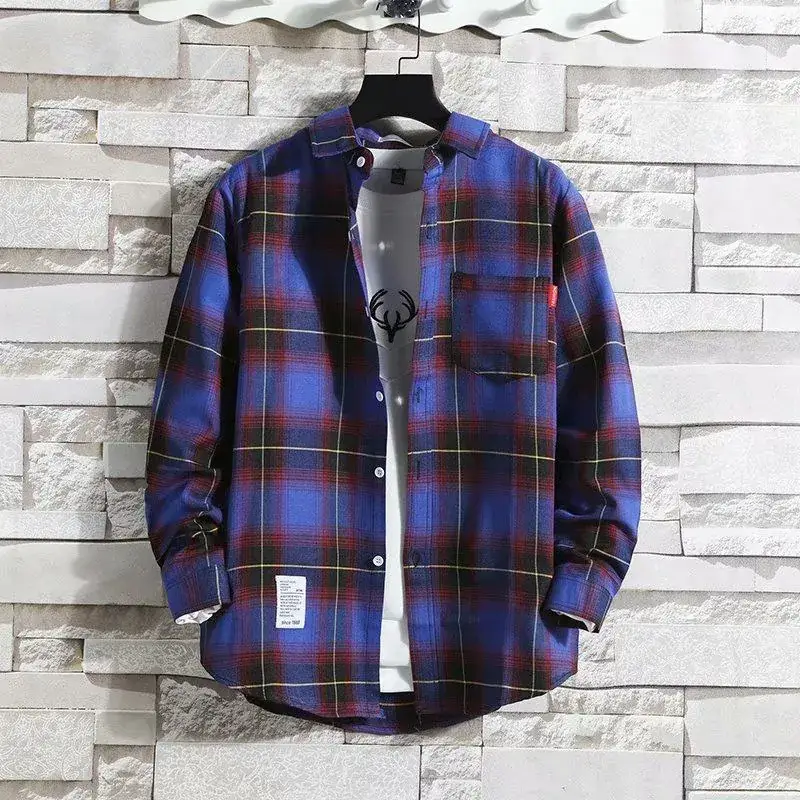Men's Black White Plaid Long Sleeve Shirt Slim Fit Autumn - Image 11