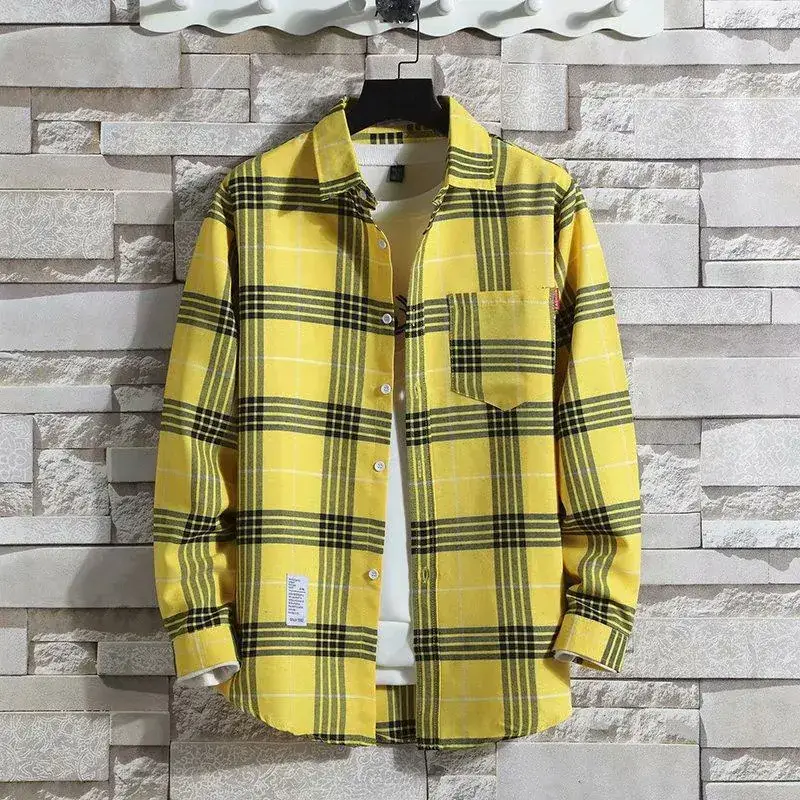 Men's Black White Plaid Long Sleeve Shirt Slim Fit Autumn - Image 14