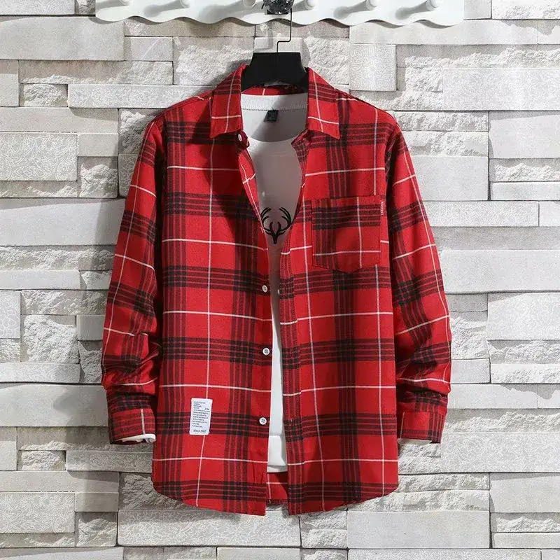 Men's Black White Plaid Long Sleeve Shirt Slim Fit Autumn - Image 18