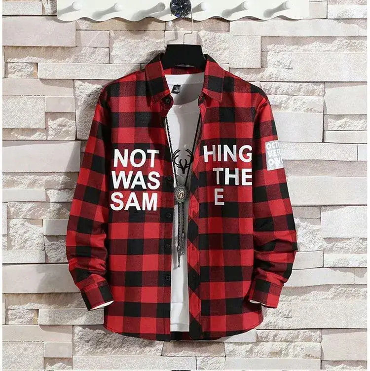 Men's Black White Plaid Long Sleeve Shirt Slim Fit Autumn - Image 21