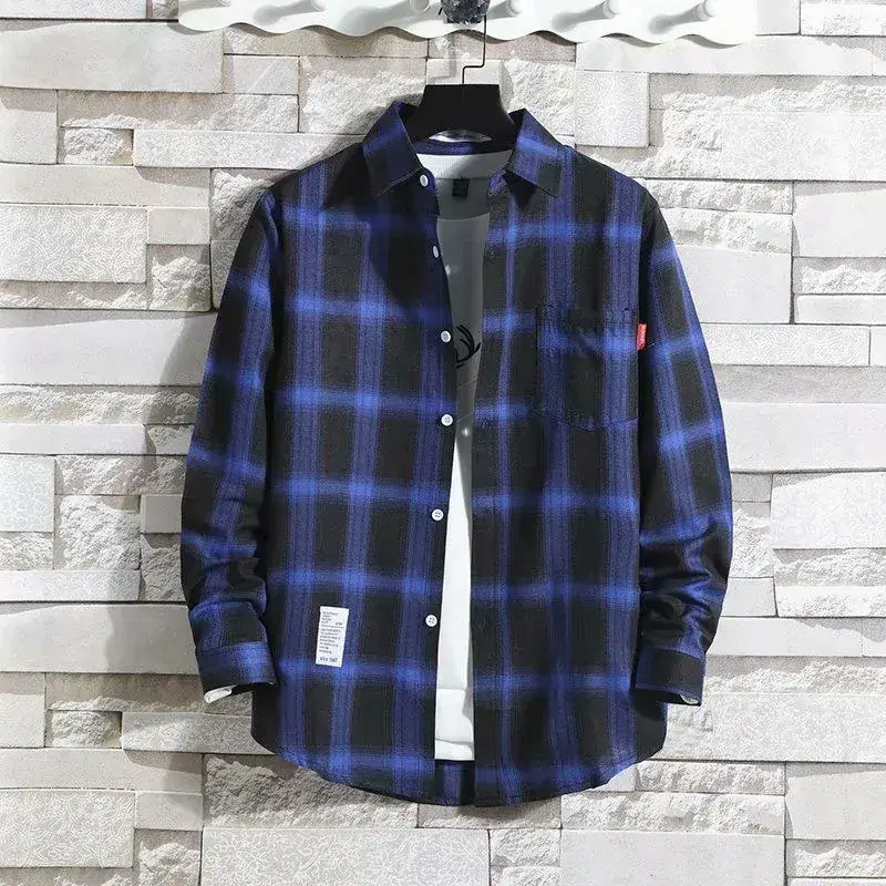 Men's Black White Plaid Long Sleeve Shirt Slim Fit Autumn - Image 3