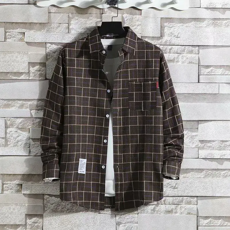 Men's Black White Plaid Long Sleeve Shirt Slim Fit Autumn - Image 7