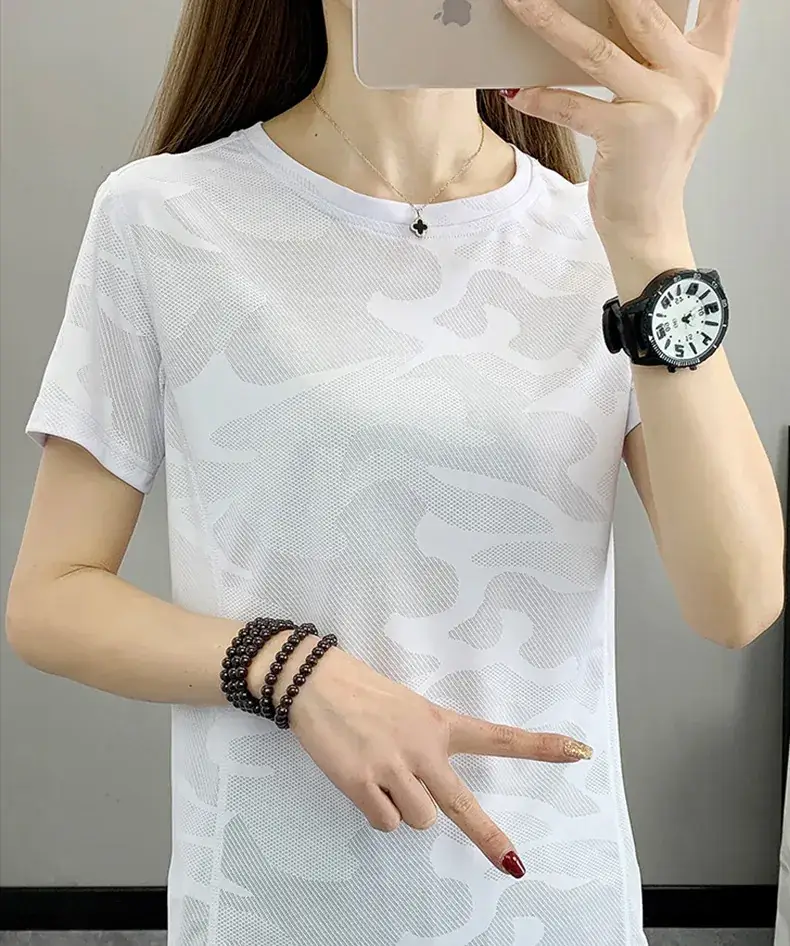 Women Camouflage Yoga T-Shirt Pink Group Buying — feature 1