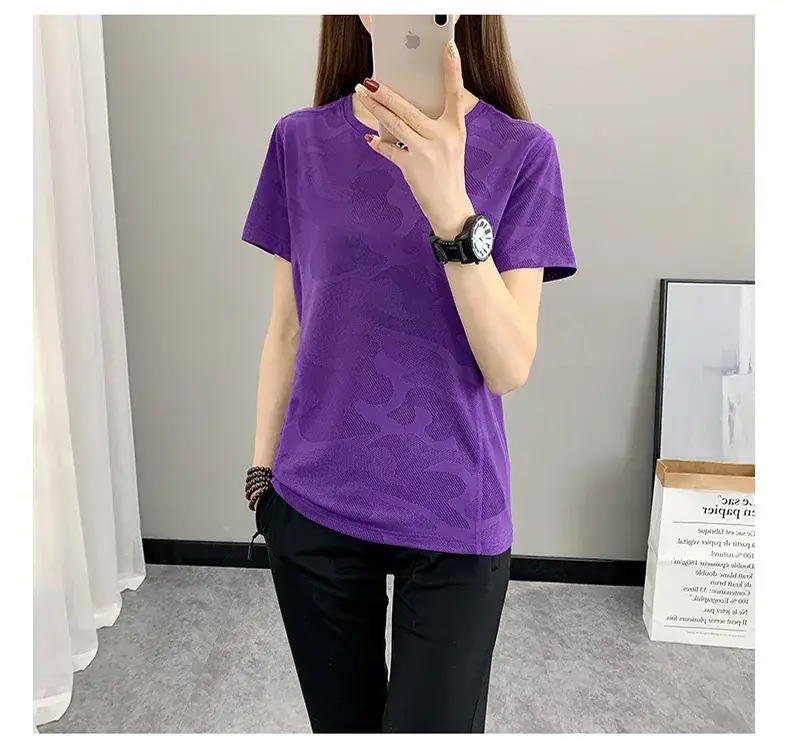 Women Camouflage Yoga T-Shirt Pink Group Buying — feature 19