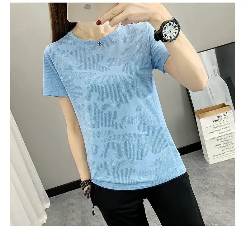 Women Camouflage Yoga T-Shirt Pink Group Buying — feature 22