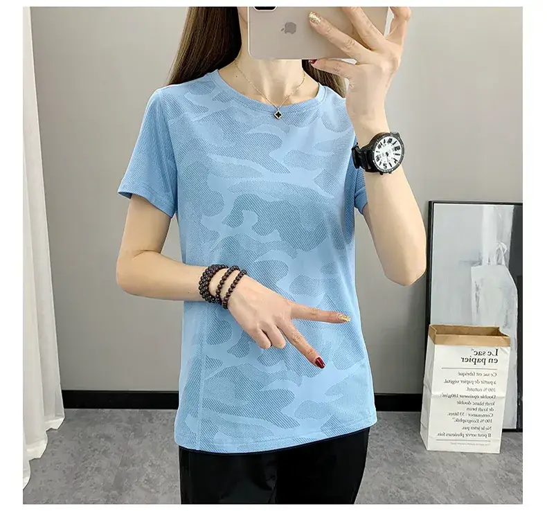 Women Camouflage Yoga T-Shirt Pink Group Buying — feature 23