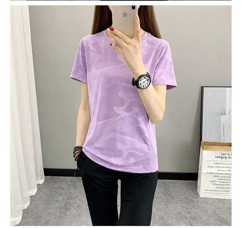 Women Camouflage Yoga T-Shirt Pink Group Buying — feature 25